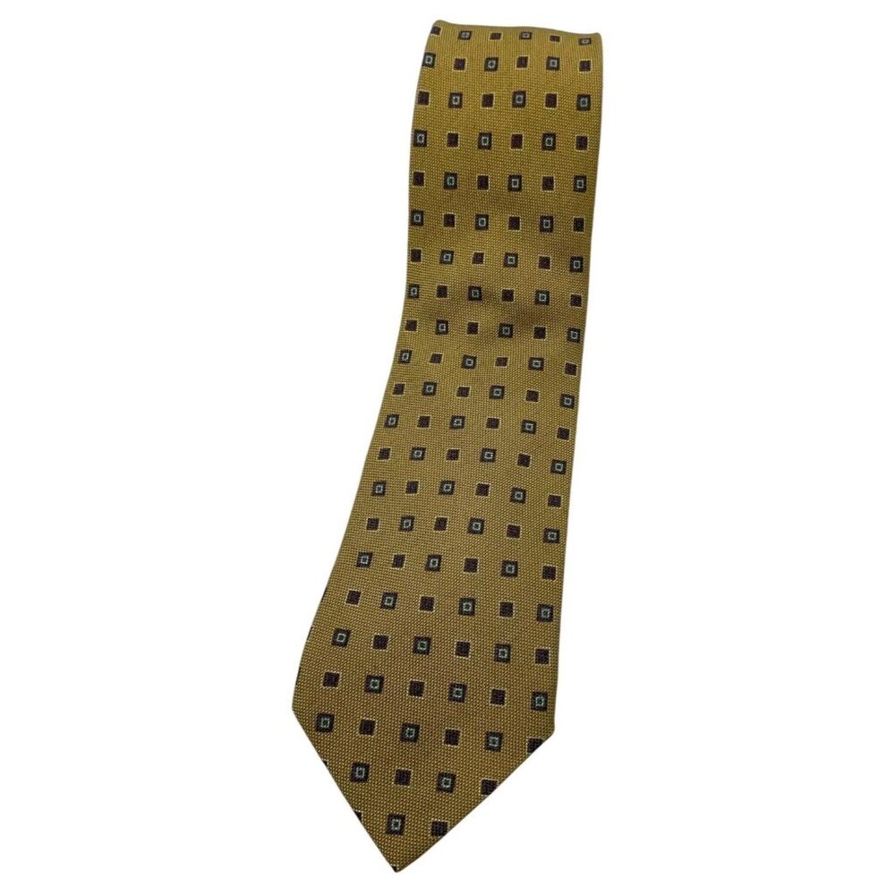 GALLIENI Men's Wool Silk Necktie LUXURY Tie XL Beige Geometric W:3.7" EUC